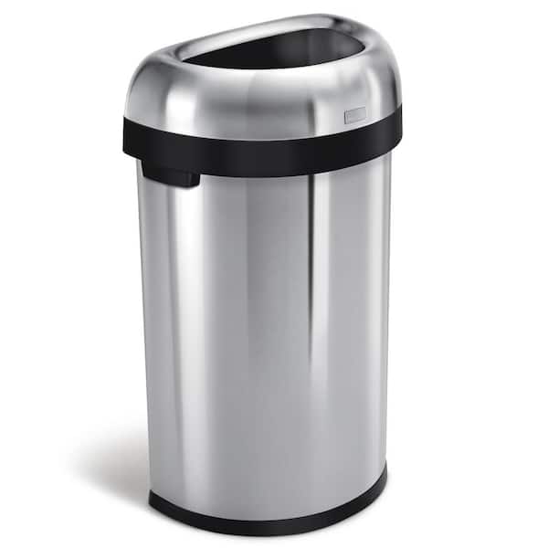 simplehuman 60-Liter/16 Gal. Heavy-Gauge Brushed Stainless Steel Semi-Round Open Top Commercial Trash Can