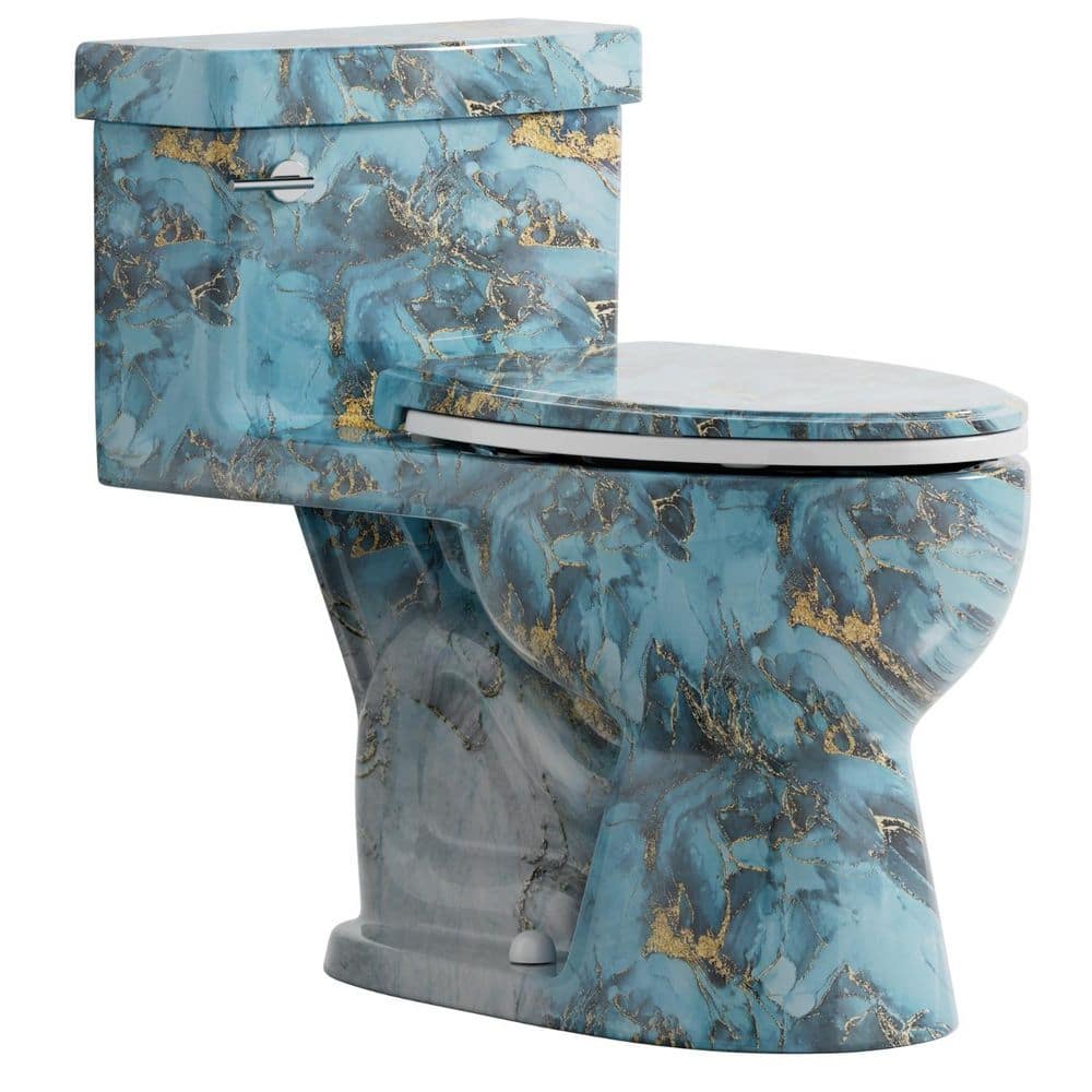 1-Piece Toilet with Chair Height, Blue Gold Elongated Toilet, 12 in. Rough In, 1.28 GPF Single Flush, Seat Included price history on PriceWatchPro