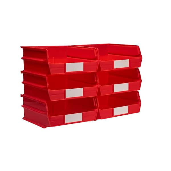 LocBin 2.13-Gal. Stacking, Hanging, Interlocking Polypropylene Storge Bins in Red (6-Pack)