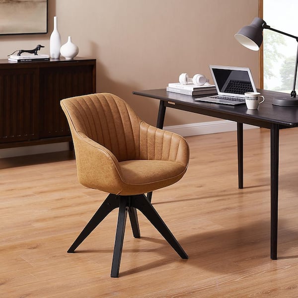 Arthur CAMEL Faux Leather Mid-Century Modern Swivel Accent Arm Chair with Wood Legs