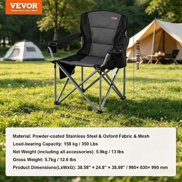 Black Stainless Steel Folding Lawn Chair, Portable Heavy Duty