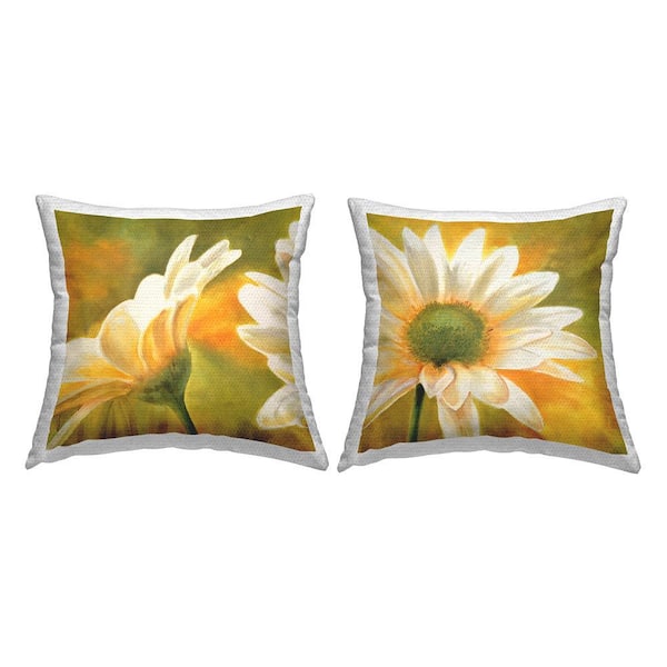 Summer Daisies Sunlit Petals Yellow Square Outdoor Throw Pillow 2-Pack