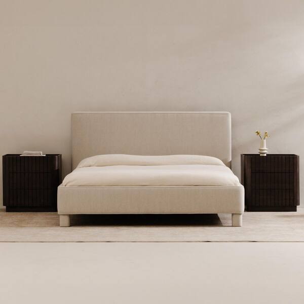Knox Light Gray Plywood Frame Queen Platform Bed with Rounded Edges and Soft Upholstery