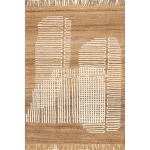 Chrysanthe Casual Abstract Jute Tassel Natural 6 ft. x 9 ft. Area Rug