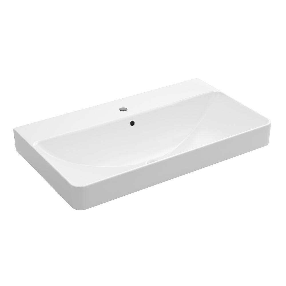White 35.4 in. x 20.5 in. Vessel Bathroom Sink in White Vitreous China price history on PriceWatchPro