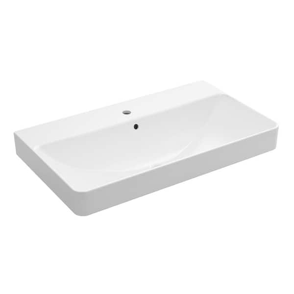 White Vox Vitreous China Rectangle Vessel Sink