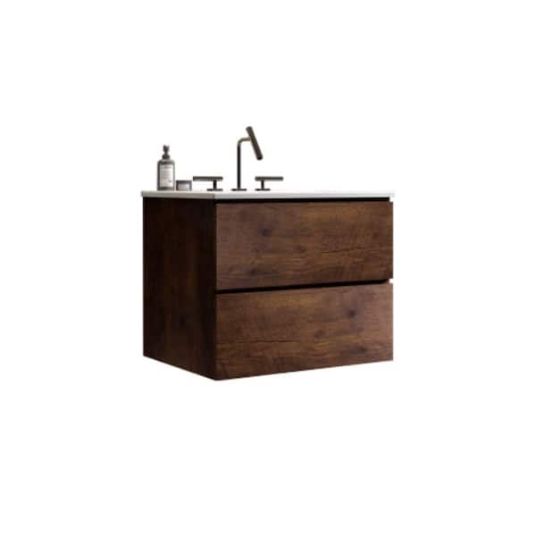 TIA 24.00 in. W x 18.10 in. D x 21.10 in. H Wall Mounting Bath Vanity in Walnut with White Top