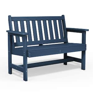 Garden Bench All-Weather HDPE 2-Person Plastic Outdoor Bench in Navy Blue