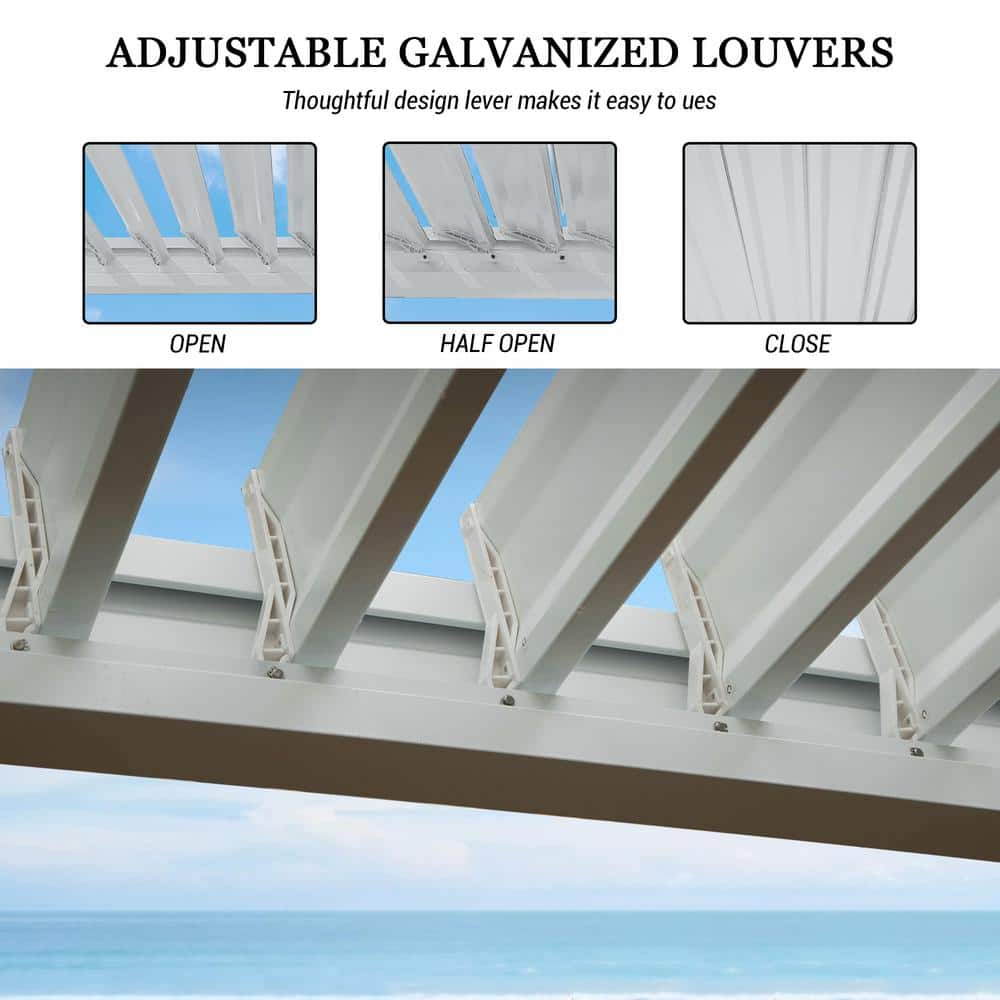 White 10' x 10' Aluminum Louvered Pergola with Adjustable Roof