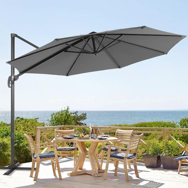 Sonkuki 11 ft.Premium Cantilever Patio Umbrella -Outdoor Comfort with 360° Rotation and Canopy Angle Adjustment, Gray
