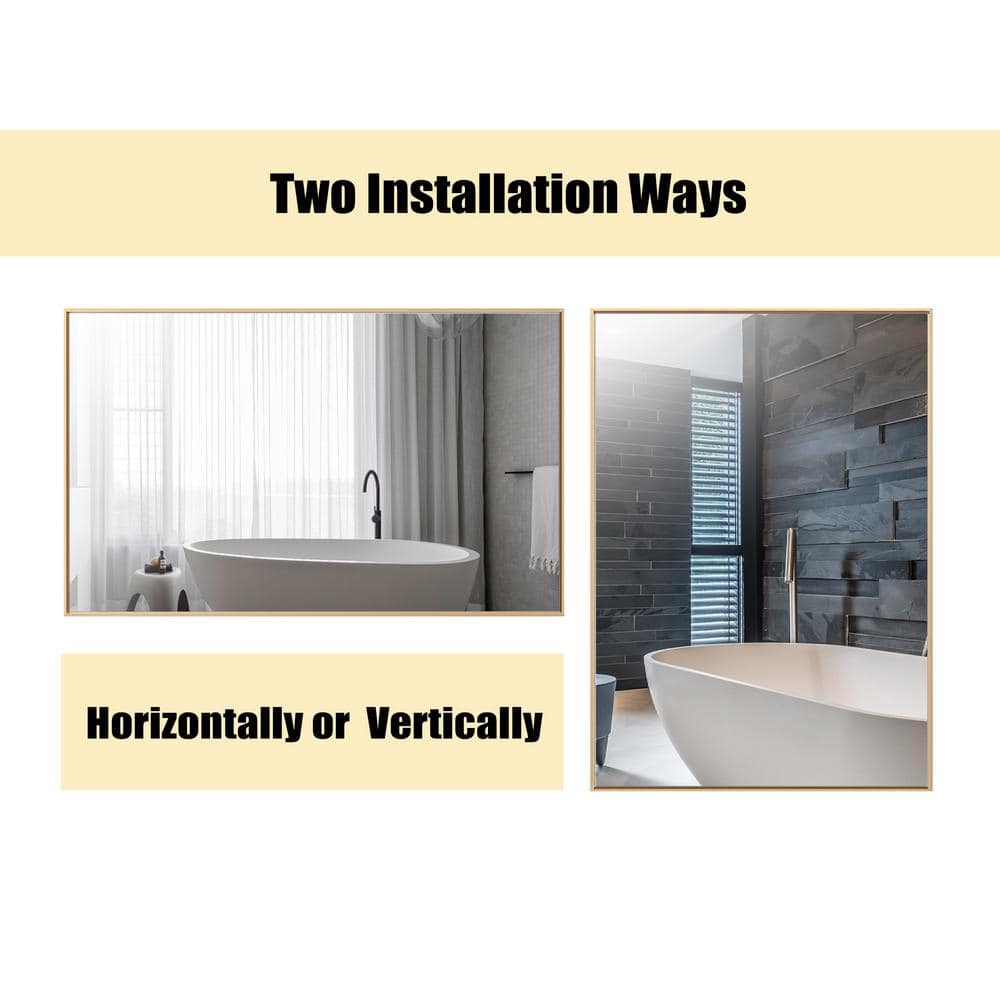 Sleek Gold Aluminum Framed Rectangular Bathroom Vanity Mirror 36"W x 20"H