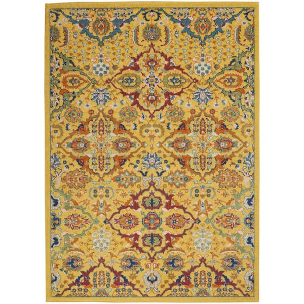 3 ft. x 5 ft. Yellow Floral Washable Area Rug