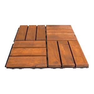 12 in. x 12 in. Outdoor Checker Square Wood Interlocking Waterproof Flooring Deck Tiles in Brown (Set of 20 Tiles)