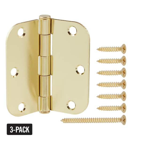 Everbilt 3-1/2 in. x 5/8 in. Radius Bright Brass Squeak-Free Door Hinge (3-Pack)
