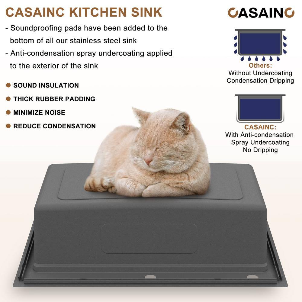 33'' Brushed Stainless Steel Single Bowl Kitchen Sink with Accessories