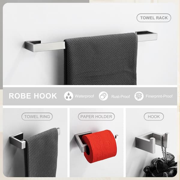 4-Pieces Bath Hardware Set with Hardware Included Toile Paper Holder Towel/Robe Hook Towel Bar/Rack in Brushed Nickel