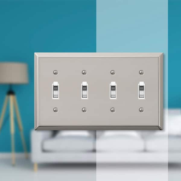 Metallic 4 Gang Toggle Steel Wall Plate - Polished Nickel