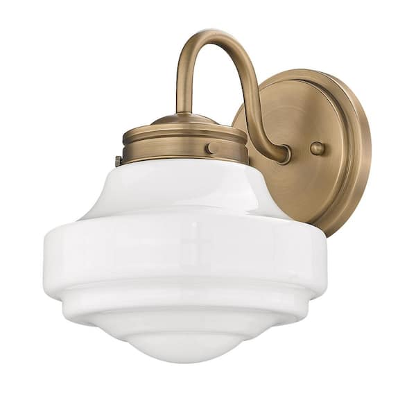Golden Lighting Ingalls 1-Light Modern Brass and Vintage Milk Glass Wall Sconce