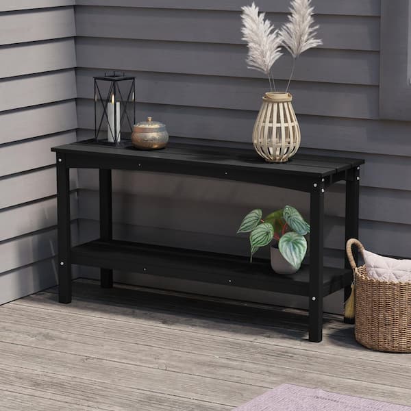 Laguna Outdoor Patio Bar Console Table with Storage Shelf Black