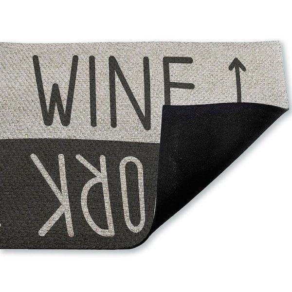 Work & Wine Welcome Black 18 in. x 30 in. Polyester Non-Slip Outdoor Door Mat