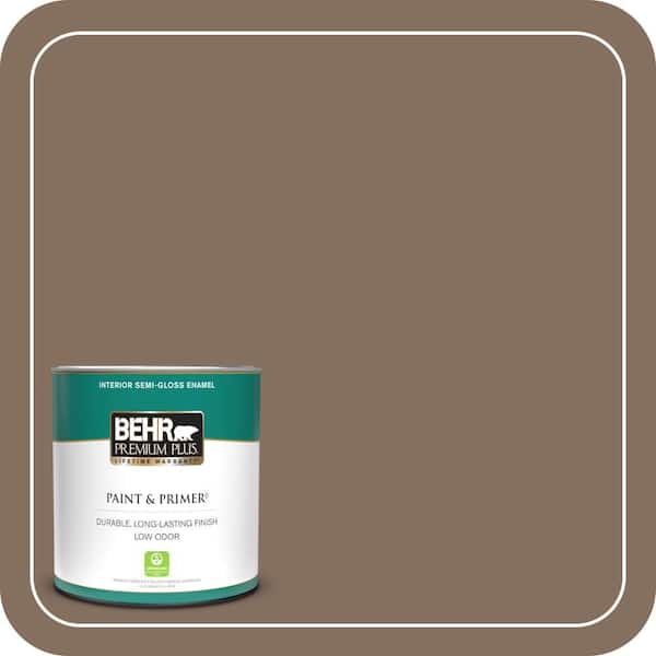 BEHR PREMIUM PLUS 1 qt. #N230-6 Whiskey Barrel Semi-Gloss Enamel Low Odor Interior Paint & Primer