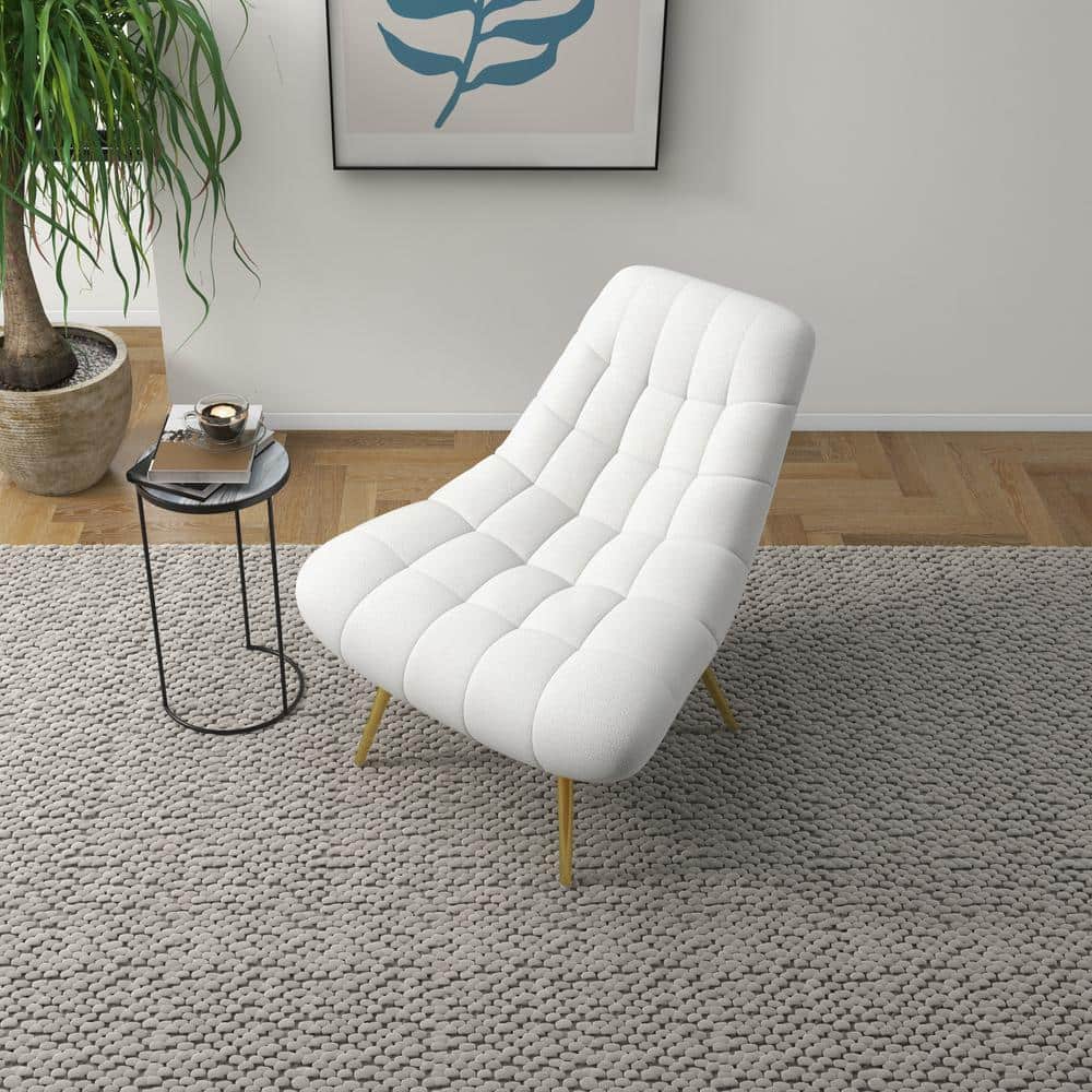 Eden Cream Boucle Fabric Lounge Chair with Gold Metal Legs
