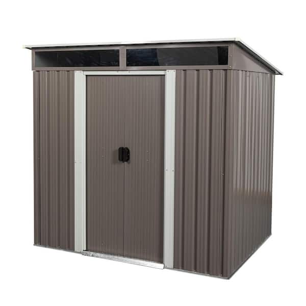 gardenH　904040 4.27 ft. W x 2.42 ft. D Black+Brown Metal Garden Shed with Hinged