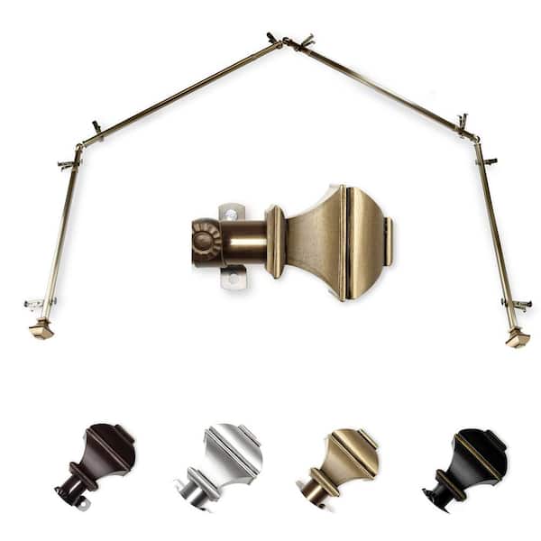 EMOH 13/16" Dia Adjustable 4-Sided Bay Window Curtain Rod 28 to 48" (each side) with Julianne Finials in Antique Brass