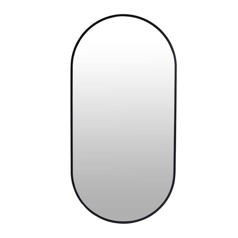 18 in. W x 35 in. H Oval Aluminum Framed Wall Bathroom Vanity Mirror in Bla