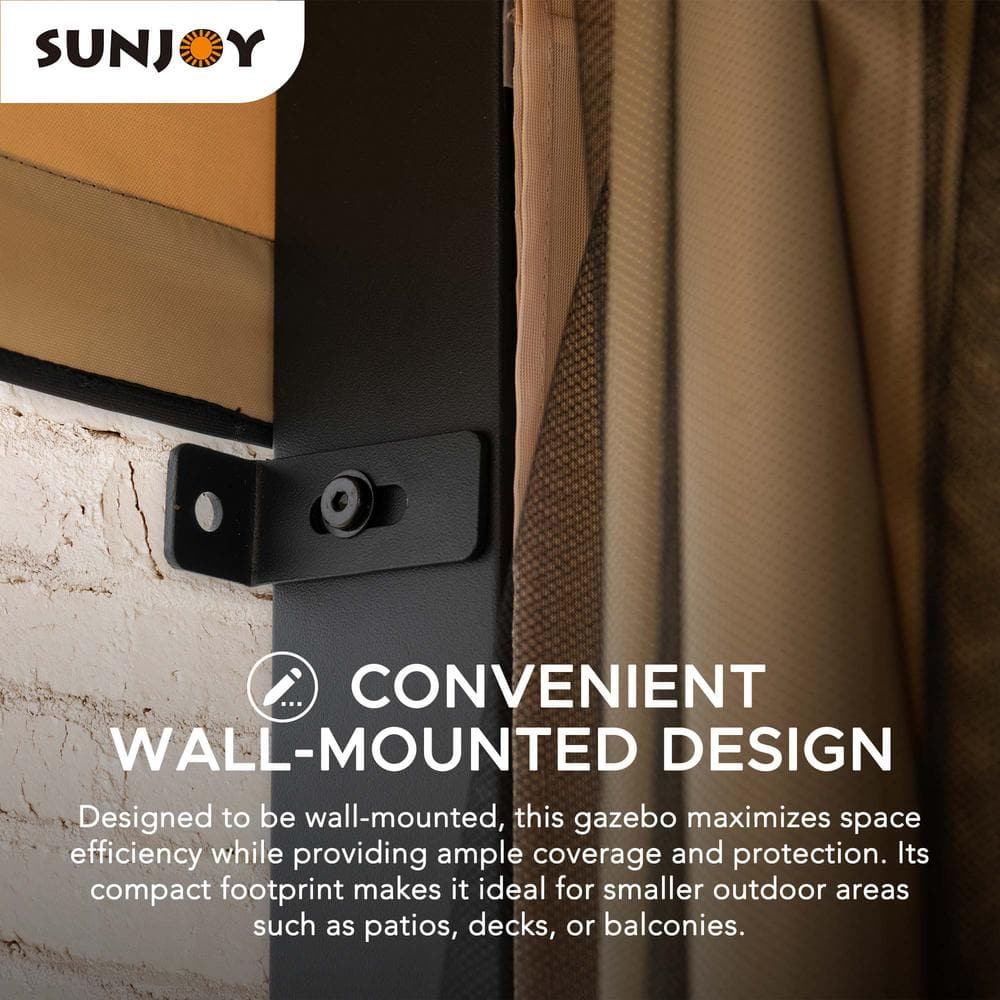 Sunjoy 10 x 12 ft Beige Aluminum Wall-Mounted Gazebo with Curtains