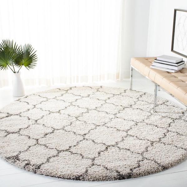 Hudson Shag Ivory/Gray 8 ft. x 8 ft. Round Quatrefoil Geometric Area Rug