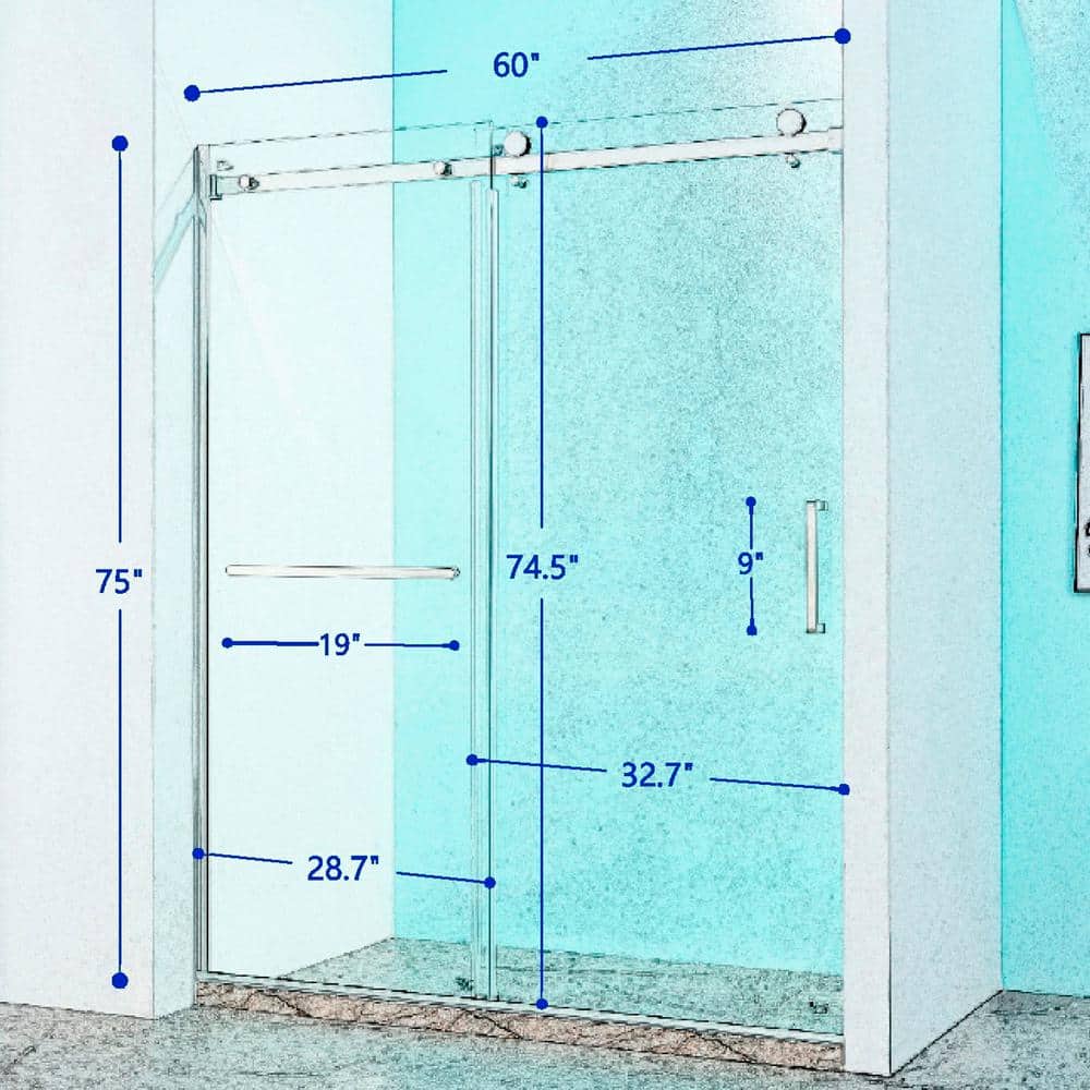 Matte Black Semi-Frameless Sliding Shower Door with Tempered Glass
