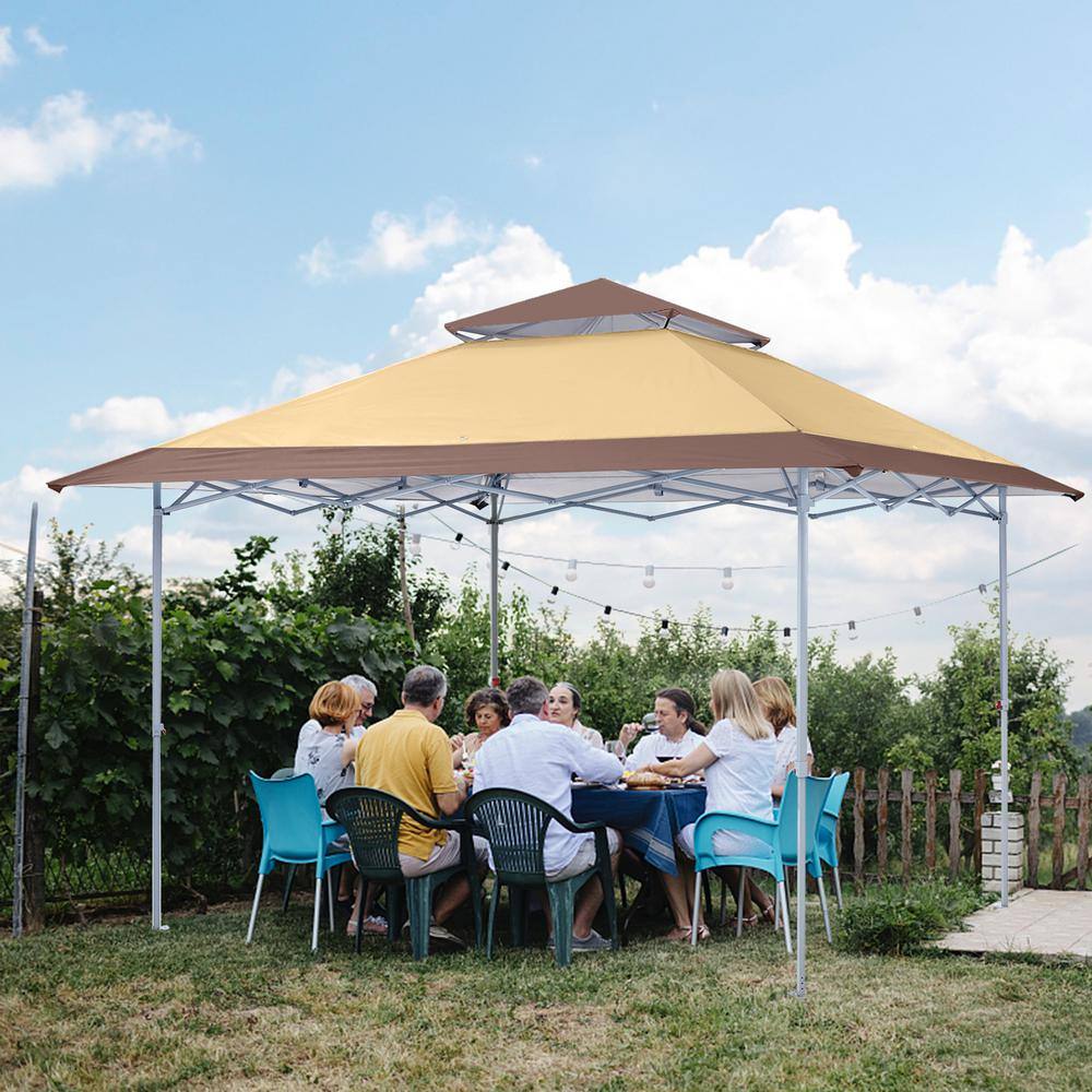 13 ft x 13 ft Beige Steel Patio Gazebo with Double Roof