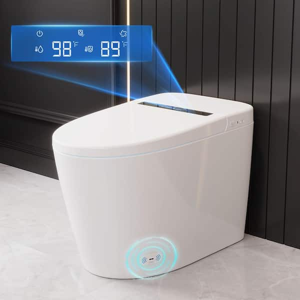 Tankless Elongated Smart Toilet Bidet 1.28 GPF in White with Auto Open/Flush, Warm Water, Air Dryer, Digital Display