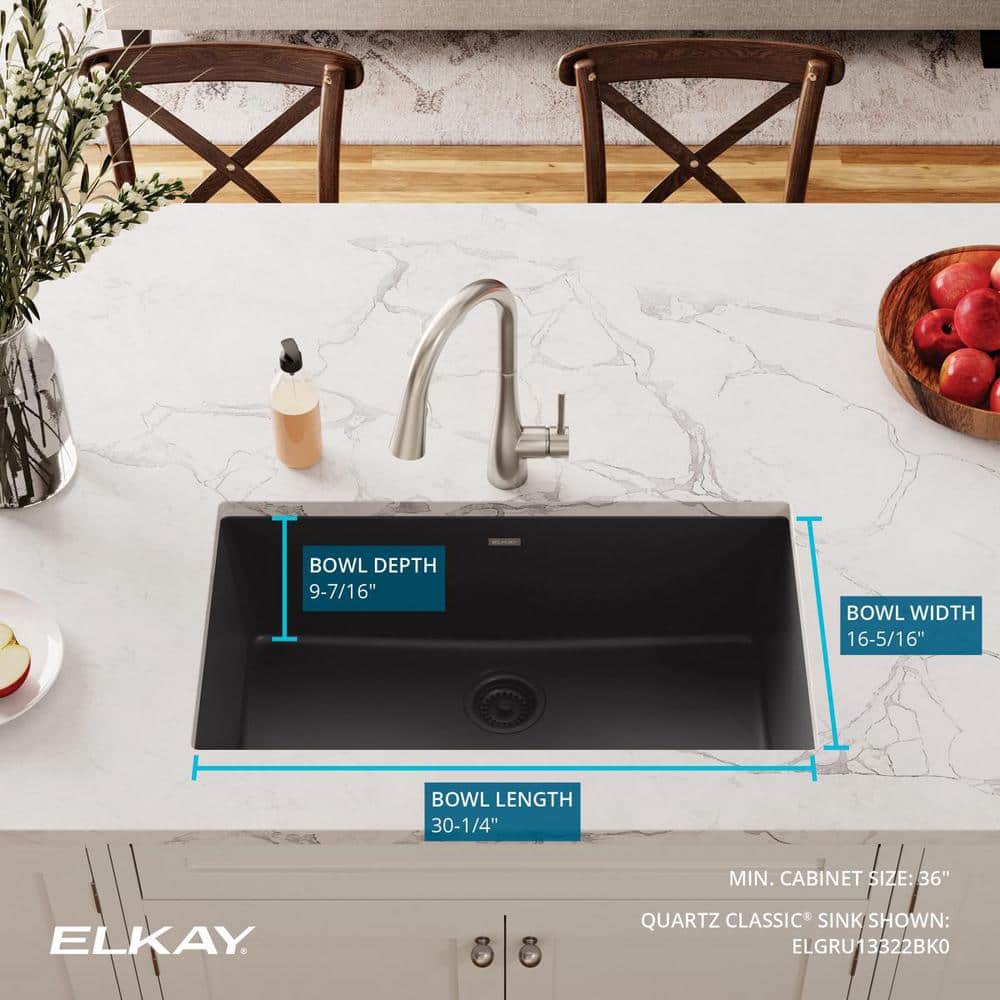 Elkay Black Quartz 33" Single Bowl Undermount Sink