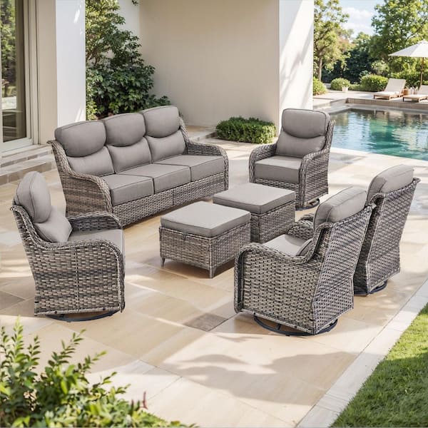 Bellefurn NovaSwivel Brown 7-Piece Wicker Patio Conversation