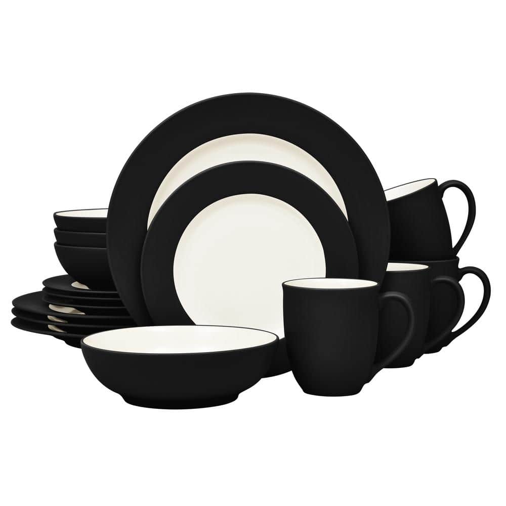 Noritake Colorwave Graphite 16Piece Rim (Black) Stoneware Dinnerware Set, Service For 4 8034