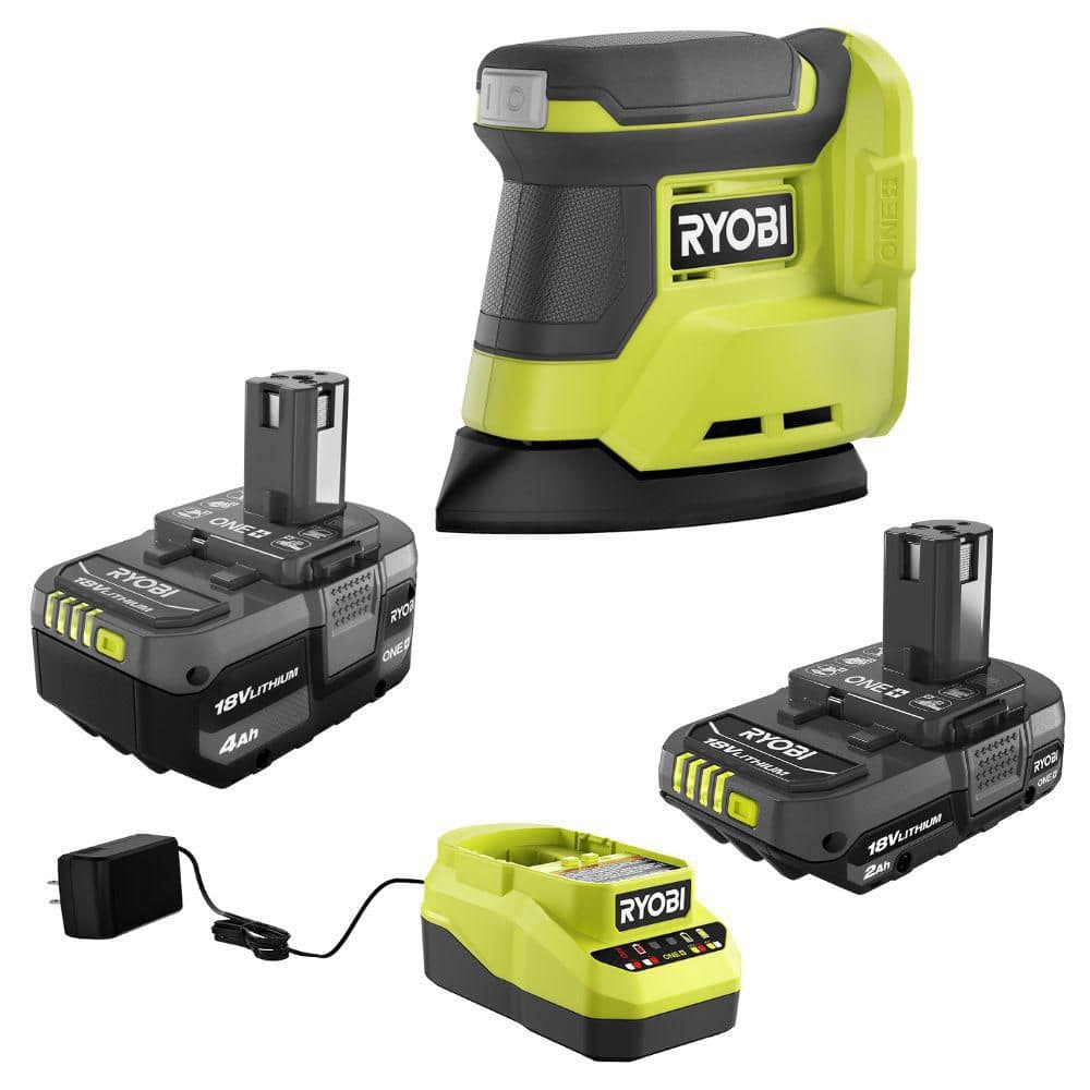 ONE+ 18V Lithium-Ion Kit with 2.0 Ah and 4.0 Ah Batteries, Charger, and ONE+ 18V Cordless Corner Cat Finish Sander -  RYOBI, PSK106PCL416