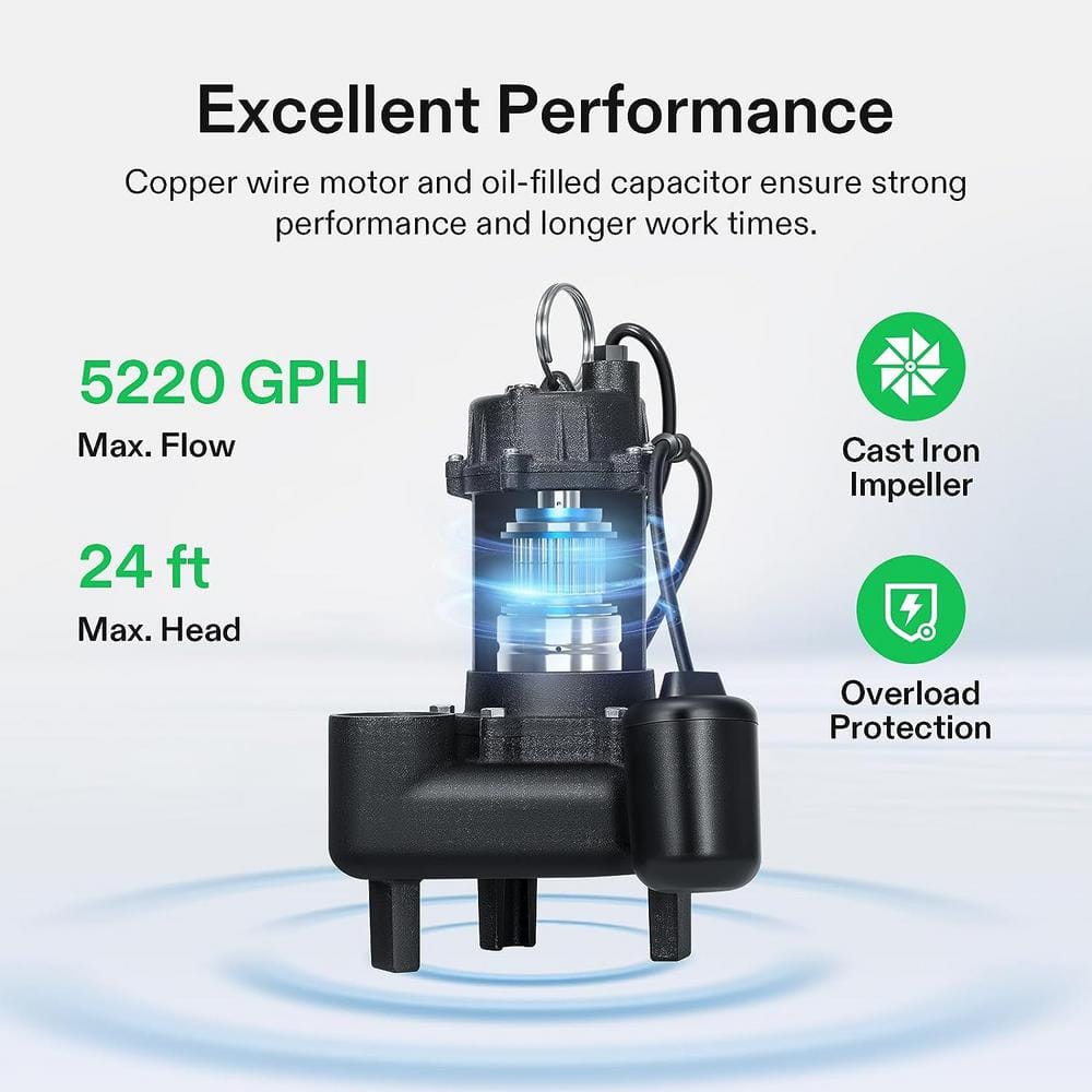 1 HP Black Cast Iron Submersible Sewage Effluent Pump