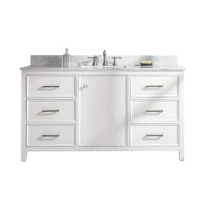 60 in. W x 22 in. D Vanity in White with Marble Vanity Top in White with White Basin