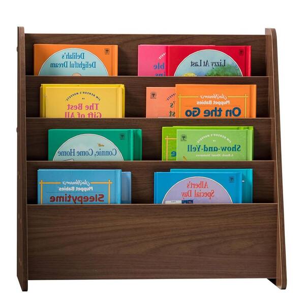 Brown 22.6 in. x 23.2 in. Wood Freestanding Magazine Rack