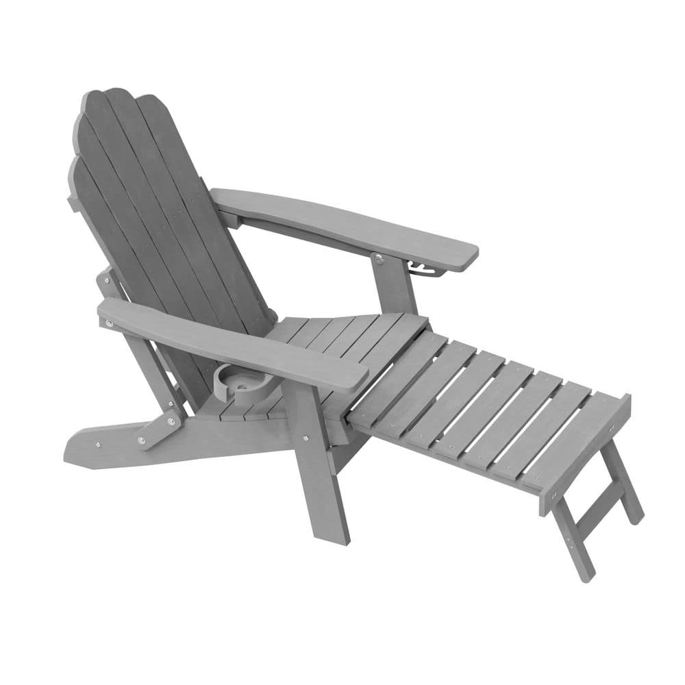 Light Gray Plastic Folding Patio Adirondack Chair with Retractable Ottoman,Outdoor Lounge Chair with Cupholder,Set of 1 price history on PriceWatchPro