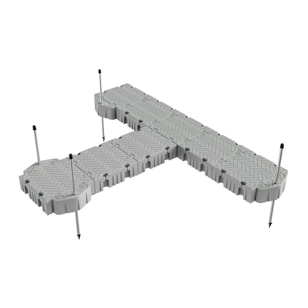 Flexx 16 ft. Extended T-Shaped Floating Dock Package with Pipe Guides
