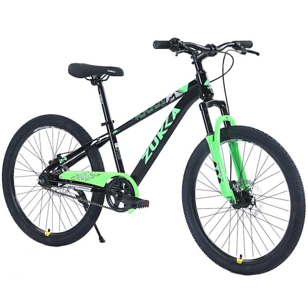 ITOPFOX 24 in. Age 9-12 Years Mountain Bike for Boys and Girls, Height Adjustable, Double Disc Brake in Black Green