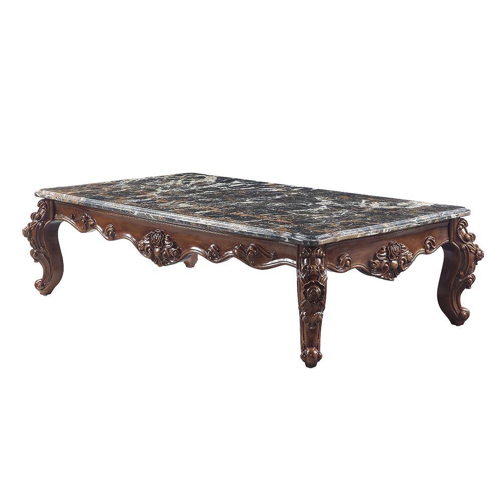 Versailles Rectangular Walnut and Marble Coffee Table with Storage