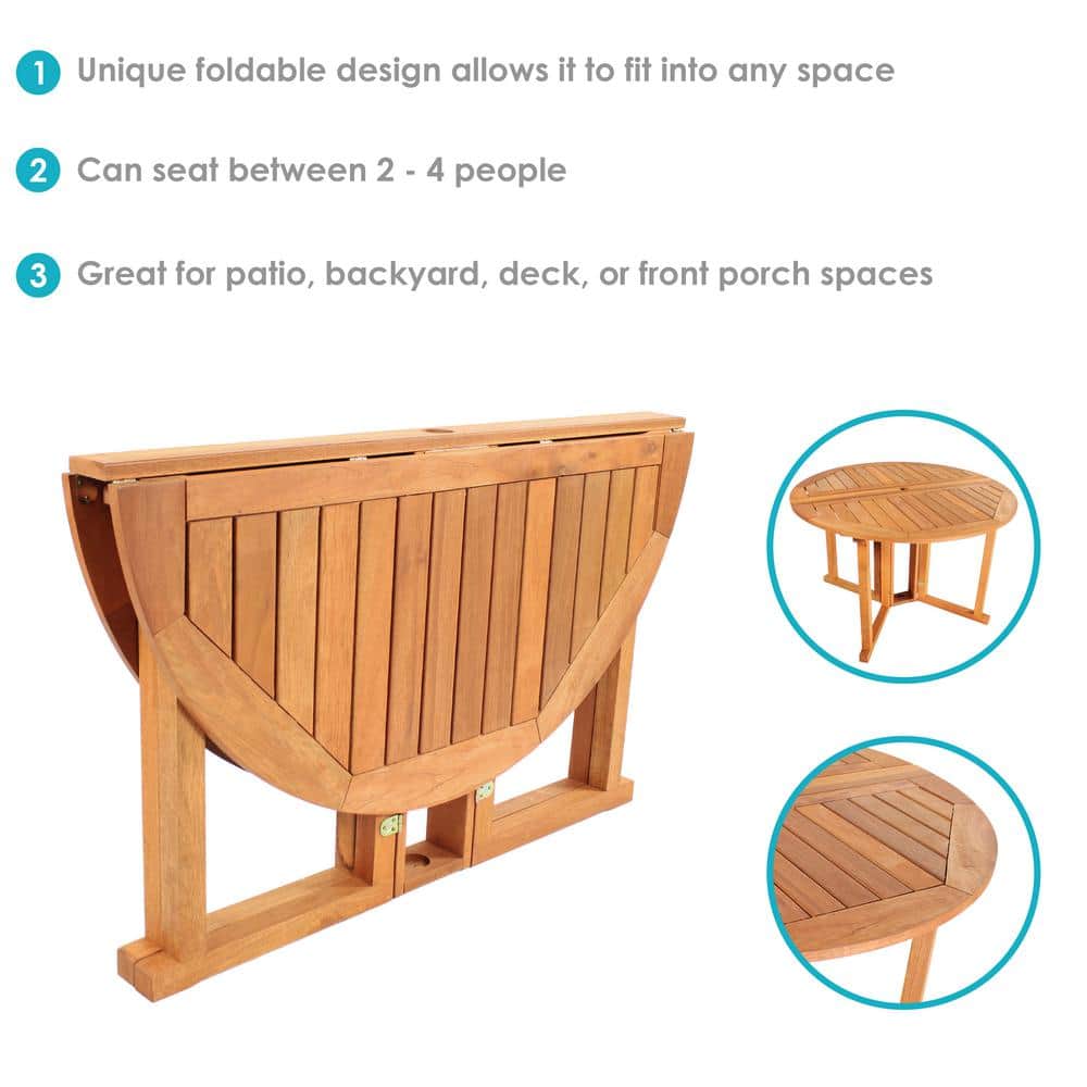 Malaysian Hardwood Round Gateleg Patio Table with Teak Oil Finish