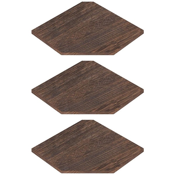Oumilen Floating Corner Shelves, Brown Wall Mounted Wood Shelves Set of 3
