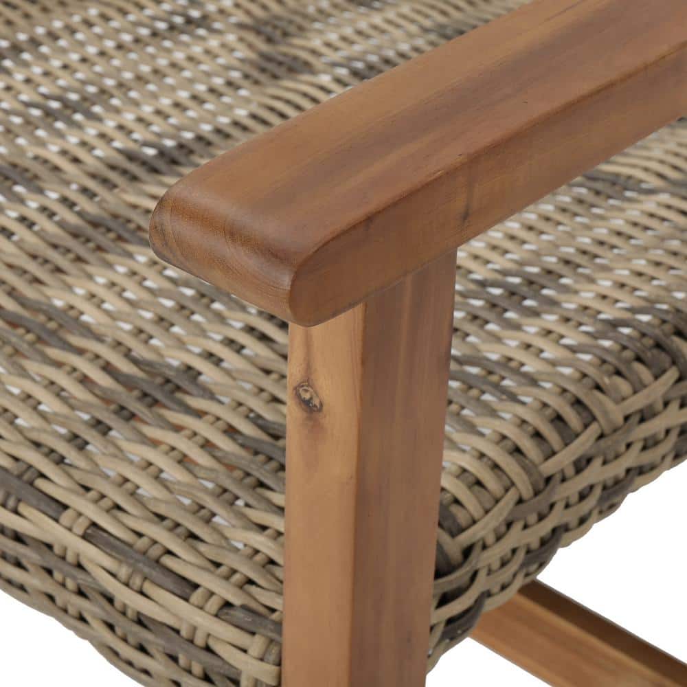 Gray and Natural Wicker and Wood Outdoor Club Chairs, Set of 4