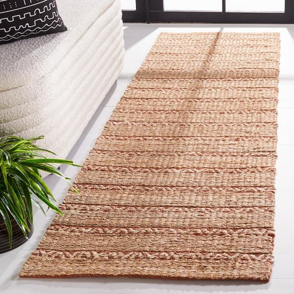 Natural Fiber Rust/Beige 2 ft. x 8 ft. Striped Woven Runner Rug
