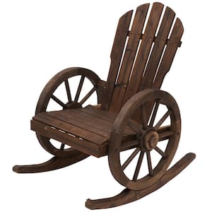 Wood Adirondack Outdoor Rocking Chair with Slatted Design and Oversize Back for Porch, Poolside, or Garden Lounging